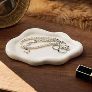 Jewelry Dish Trinket Tray for Women, Ring Dish Holder, Unique Cloud Shape Ceramic Plate Cute Things Vanity Aesthetic Room Decor Mother's Day Birthday Christmas Warm House Gifts - 7