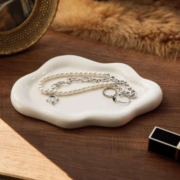 Jewelry Dish Trinket Tray for Women, Ring Dish Holder, Unique Cloud Shape Ceramic Plate Cute Things Vanity Aesthetic Room Decor Mother's Day Birthday Christmas Warm House Gifts - 7