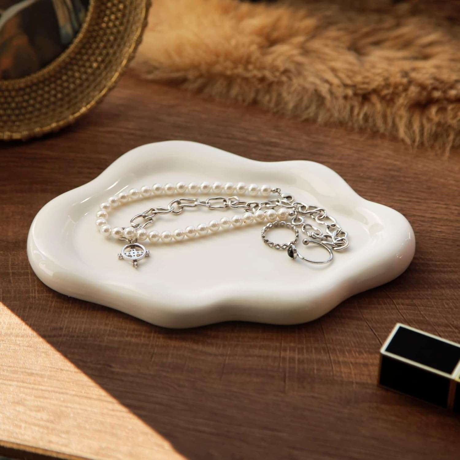 Jewelry Dish Trinket Tray for Women, Ring Dish Holder, Unique Cloud Shape Ceramic Plate Cute Things Vanity Aesthetic Room Decor Mother's Day Birthday Christmas Warm House Gifts - 7