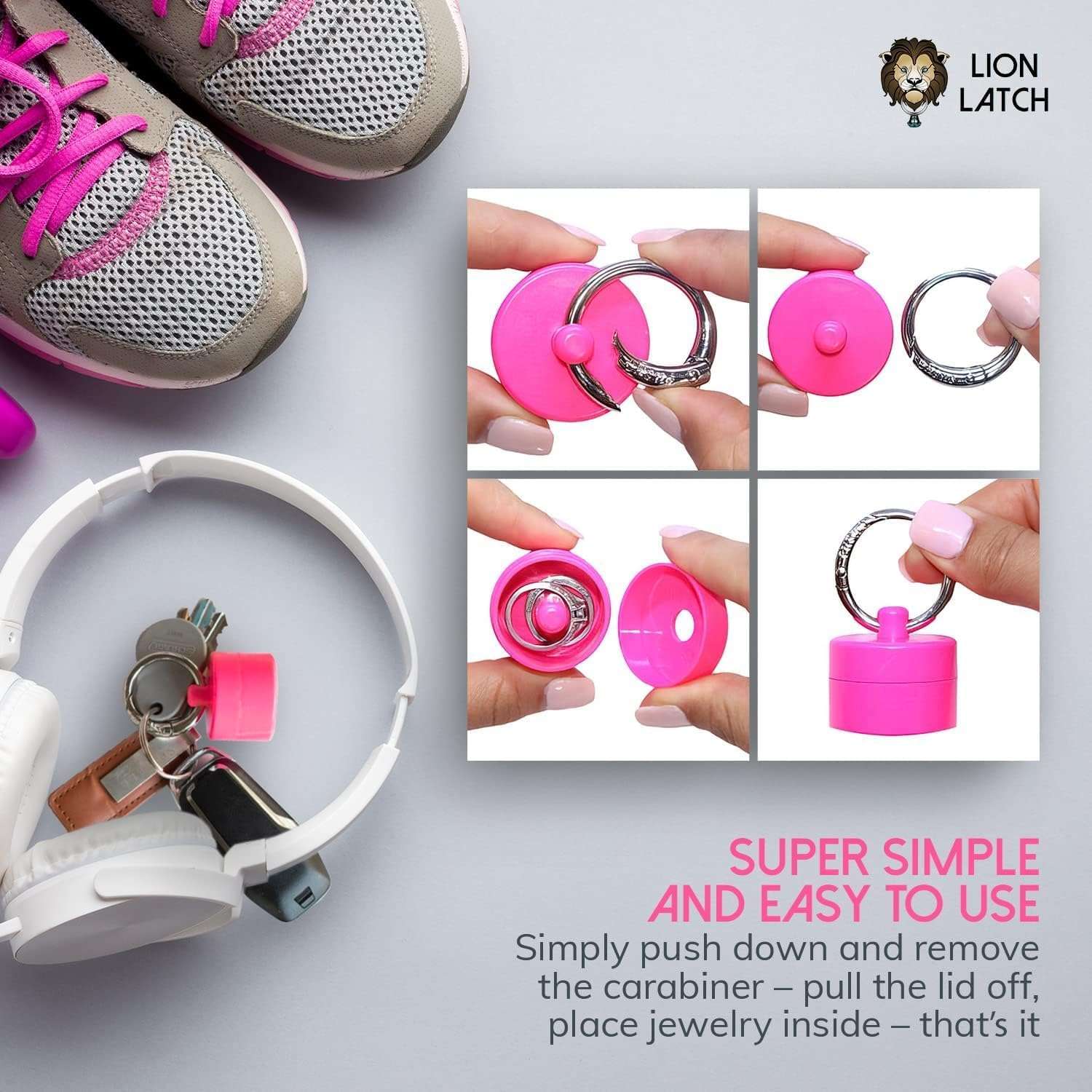 Lion Latch Travel Jewelry Box Case, Ring Holder on Shark Tank - Ring Holder for Women Girls with Keychain, Small Jewelry Organizer Boxes, Portable Ring Keeper Key Chain, Jewelry Storage Case - 3