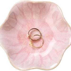 Lotus Leaf Shape Decorative Ring Tray, Small Key Bowl, Ceramic Trinket Tray Jewelry Dish Organizing Necklace Earrings, Home Decoration for Mom Best Friend Sister, Pink. - 1