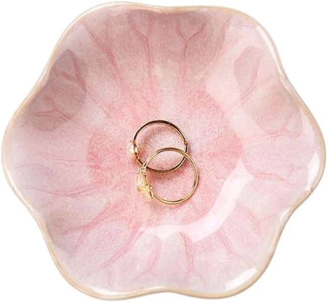 Lotus Leaf Shape Decorative Ring Tray, Small Key Bowl, Ceramic Trinket Tray Jewelry Dish Organizing Necklace Earrings, Home Decoration for Mom Best Friend Sister, Pink. - 1