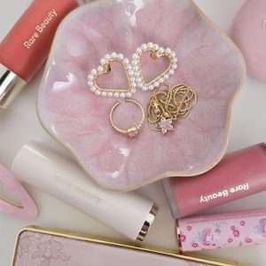 Lotus Leaf Shape Decorative Ring Tray, Small Key Bowl, Ceramic Trinket Tray Jewelry Dish Organizing Necklace Earrings, Home Decoration for Mom Best Friend Sister, Pink. - 2
