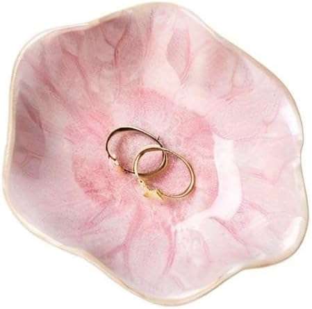 Lotus Leaf Shape Decorative Ring Tray, Small Key Bowl, Ceramic Trinket Tray Jewelry Dish Organizing Necklace Earrings, Home Decoration for Mom Best Friend Sister, Pink. - 8