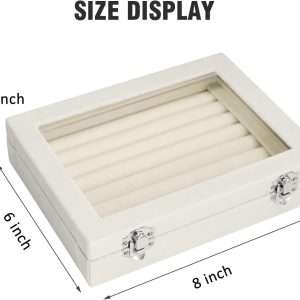 Rings Organizer Tray 7 Slots Velvet Jewelry Earring Storage Box with Transparent lid Jewelry Display Case for Girls Wife Mom Women - 2