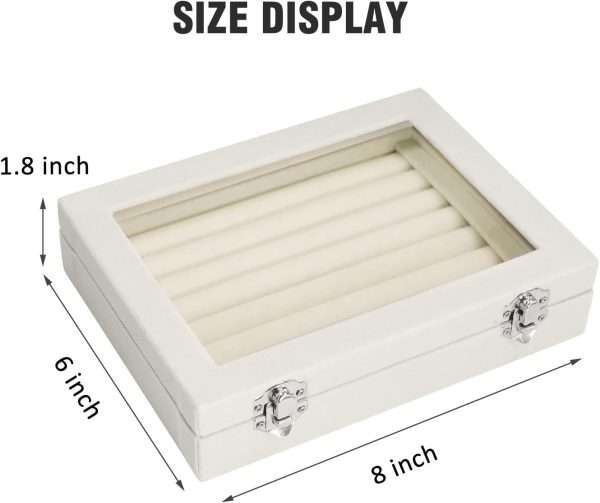 Rings Organizer Tray 7 Slots Velvet Jewelry Earring Storage Box with Transparent lid Jewelry Display Case for Girls Wife Mom Women - 2