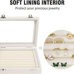 Rings Organizer Tray 7 Slots Velvet Jewelry Earring Storage Box with Transparent lid Jewelry Display Case for Girls Wife Mom Women - 3