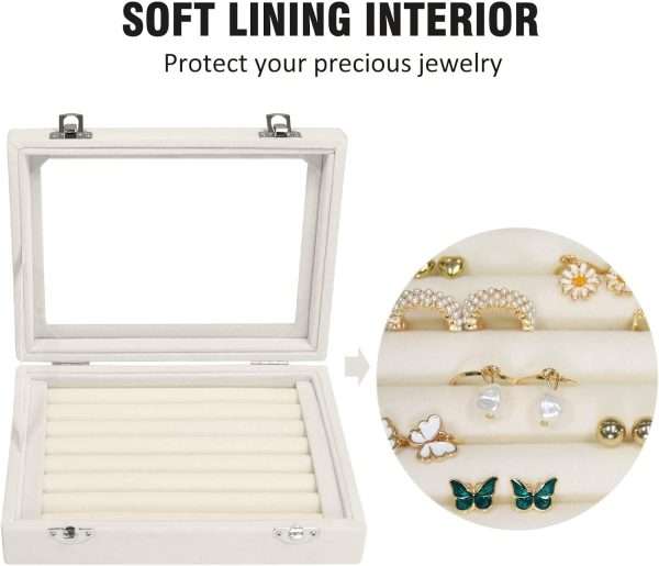 Rings Organizer Tray 7 Slots Velvet Jewelry Earring Storage Box with Transparent lid Jewelry Display Case for Girls Wife Mom Women - 3