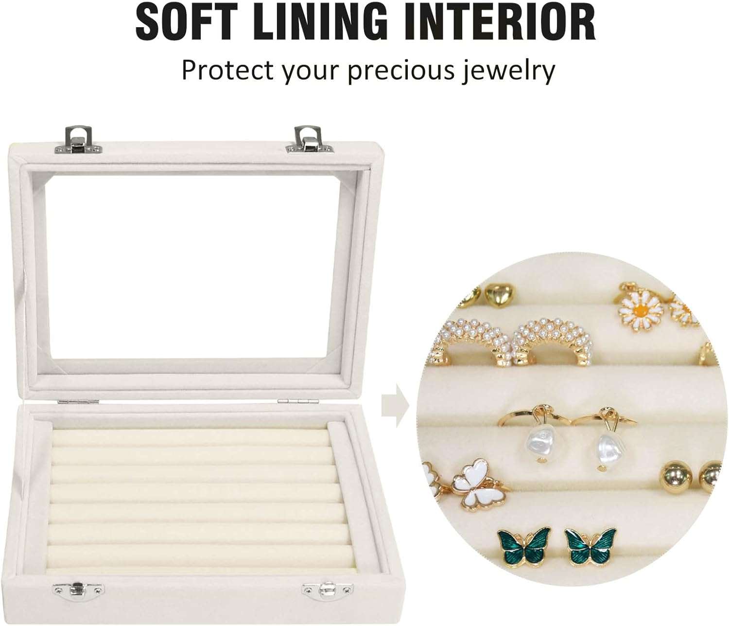 Rings Organizer Tray 7 Slots Velvet Jewelry Earring Storage Box with Transparent lid Jewelry Display Case for Girls Wife Mom Women - 3