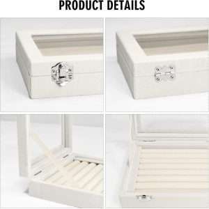 Rings Organizer Tray 7 Slots Velvet Jewelry Earring Storage Box with Transparent lid Jewelry Display Case for Girls Wife Mom Women - 4