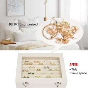 Rings Organizer Tray 7 Slots Velvet Jewelry Earring Storage Box with Transparent lid Jewelry Display Case for Girls Wife Mom Women - 5