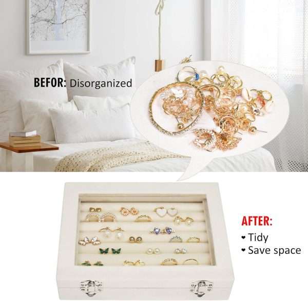 Rings Organizer Tray 7 Slots Velvet Jewelry Earring Storage Box with Transparent lid Jewelry Display Case for Girls Wife Mom Women - 5