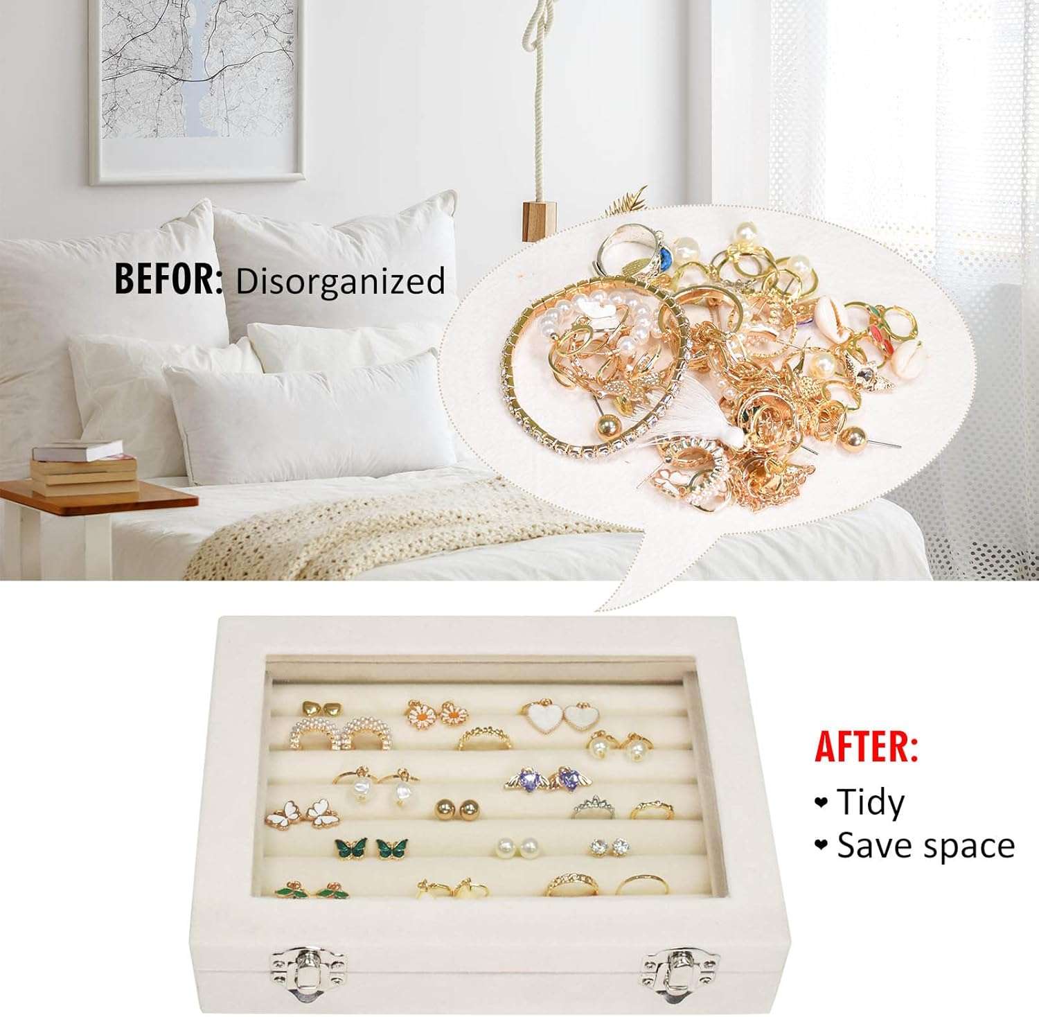 Rings Organizer Tray 7 Slots Velvet Jewelry Earring Storage Box with Transparent lid Jewelry Display Case for Girls Wife Mom Women - 5