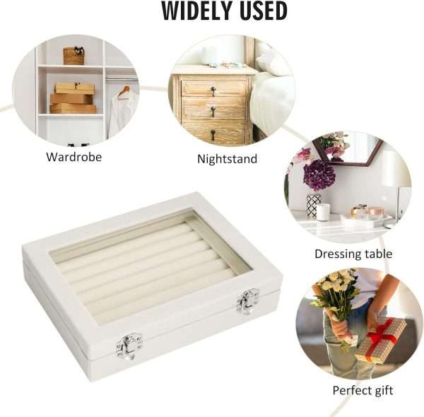 Rings Organizer Tray 7 Slots Velvet Jewelry Earring Storage Box with Transparent lid Jewelry Display Case for Girls Wife Mom Women - 6