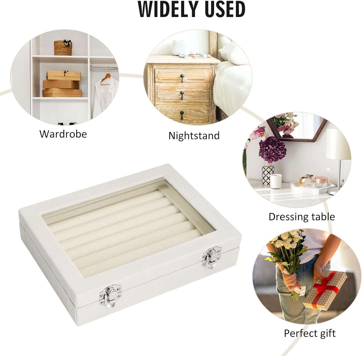 Rings Organizer Tray 7 Slots Velvet Jewelry Earring Storage Box with Transparent lid Jewelry Display Case for Girls Wife Mom Women - 6