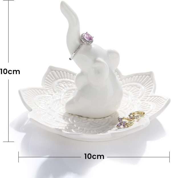 White Elephant Ring Holder With Mandala Jewelry Dish, Boho Decor, Holder for Rings Earrings Bracelets, Gifts for Adults, Birthday Mothers Day Christmas Gifts for Women - 5