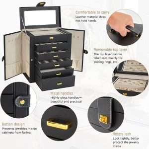 AKOZLIN Huge Jewelry Box Organizer Functional Lockable, Large Leather Jewelry Storage Case for Women Girls Ring Necklace Earring Bracelet Holder Organizer with Mirror - 2
