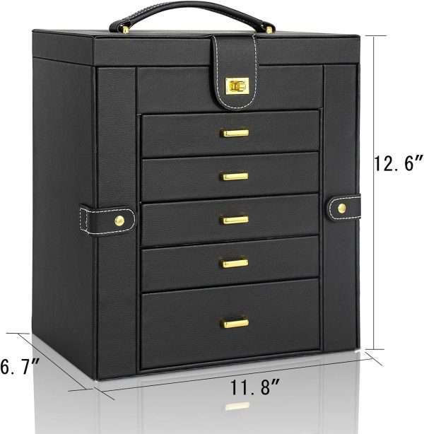 AKOZLIN Huge Jewelry Box Organizer Functional Lockable, Large Leather Jewelry Storage Case for Women Girls Ring Necklace Earring Bracelet Holder Organizer with Mirror - 7