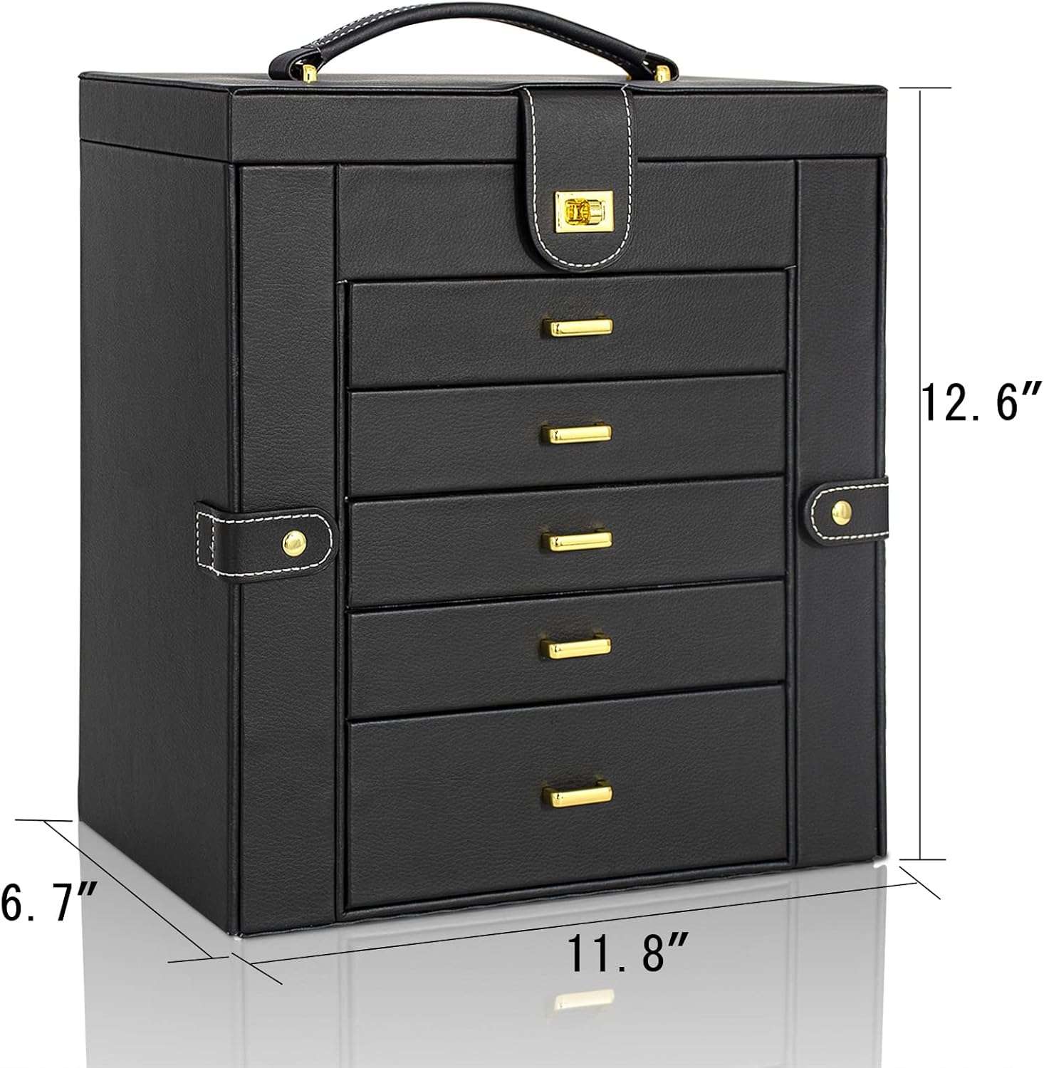 AKOZLIN Huge Jewelry Box Organizer Functional Lockable, Large Leather Jewelry Storage Case for Women Girls Ring Necklace Earring Bracelet Holder Organizer with Mirror - 7
