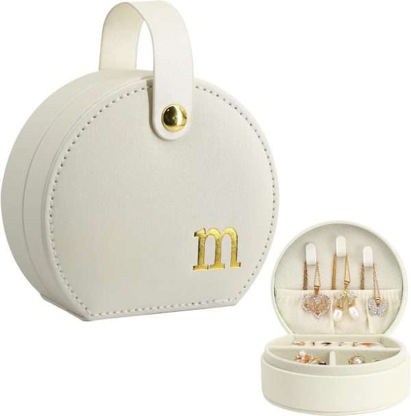 COLLECTIVE HOME - Travel Jewelry Case, Elegant Half-Moon Design with Gold Monogram, Detachable Handle, Personalized Accessory Organizer, Gift for Fashion-Forward Women and Teens (m) - 1