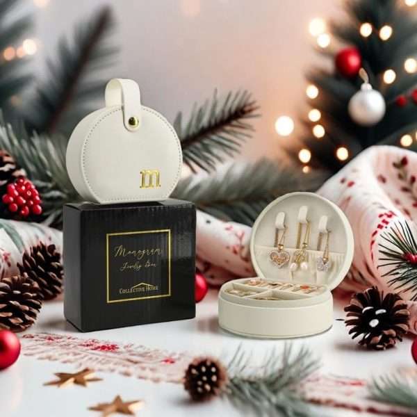 COLLECTIVE HOME - Travel Jewelry Case, Elegant Half-Moon Design with Gold Monogram, Detachable Handle, Personalized Accessory Organizer, Gift for Fashion-Forward Women and Teens (m) - 2