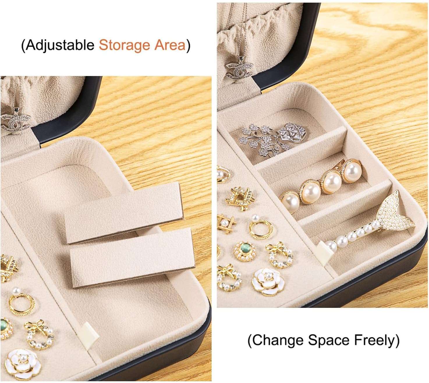 LANDICI Small Jewelry Box for Women Girls, PU Leather Travel Jewelry Case, Portable Jewelry Organizer Storage Holder Display for Ring Earrings Necklace Bracelet Bangle Men Kids Gift, Dark Blue - 4