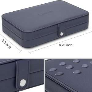 LANDICI Small Jewelry Box for Women Girls, PU Leather Travel Jewelry Case, Portable Jewelry Organizer Storage Holder Display for Ring Earrings Necklace Bracelet Bangle Men Kids Gift, Dark Blue - 6