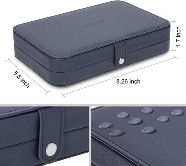 LANDICI Small Jewelry Box for Women Girls, PU Leather Travel Jewelry Case, Portable Jewelry Organizer Storage Holder Display for Ring Earrings Necklace Bracelet Bangle Men Kids Gift, Dark Blue - 6