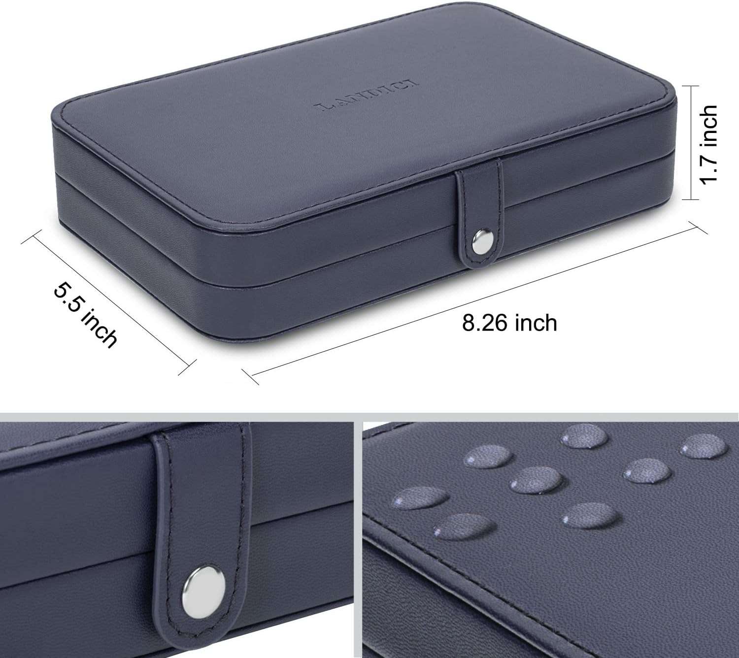 LANDICI Small Jewelry Box for Women Girls, PU Leather Travel Jewelry Case, Portable Jewelry Organizer Storage Holder Display for Ring Earrings Necklace Bracelet Bangle Men Kids Gift, Dark Blue - 6