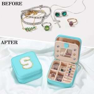 Parima Gifts List 2025 Ideas - Personalized Initial Travel Jewelry Case, 4 5 6 7 8 9 10 11 12 Year Old Girl Birthday Gifts for Daughter Granddaughter - Letter E, Aqua Blue - 2