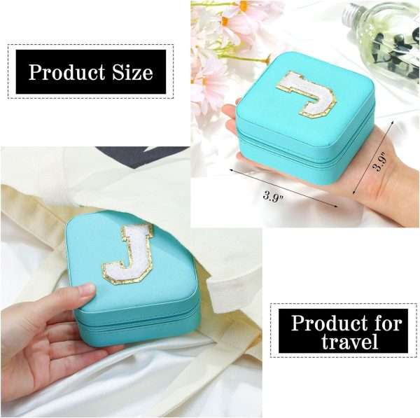 Parima Gifts List 2025 Ideas - Personalized Initial Travel Jewelry Case, 4 5 6 7 8 9 10 11 12 Year Old Girl Birthday Gifts for Daughter Granddaughter - Letter E, Aqua Blue - 4