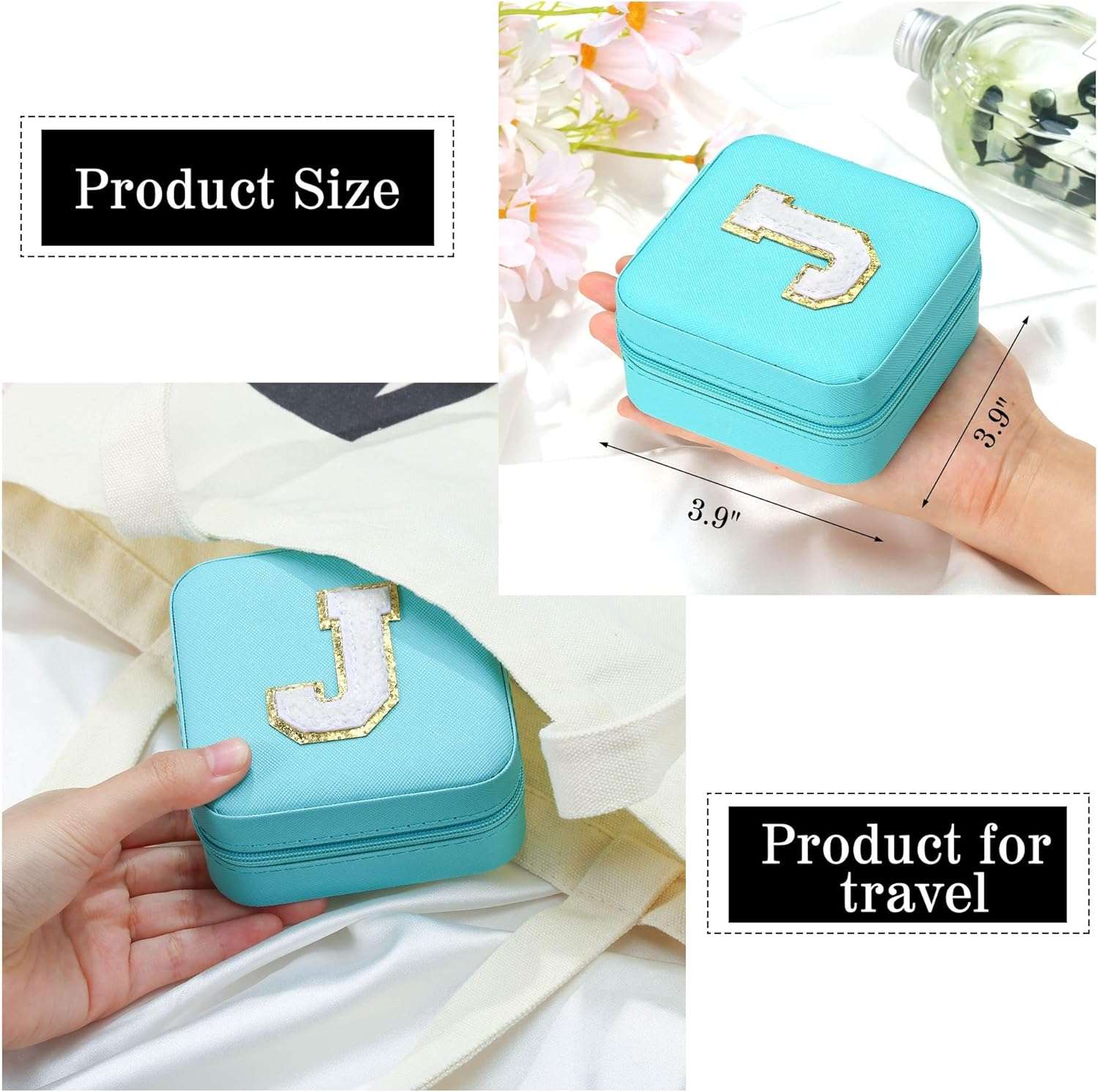 Parima Gifts List 2025 Ideas - Personalized Initial Travel Jewelry Case, 4 5 6 7 8 9 10 11 12 Year Old Girl Birthday Gifts for Daughter Granddaughter - Letter E, Aqua Blue - 4