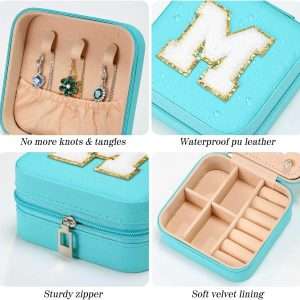 Parima Gifts List 2025 Ideas - Personalized Initial Travel Jewelry Case, 4 5 6 7 8 9 10 11 12 Year Old Girl Birthday Gifts for Daughter Granddaughter - Letter E, Aqua Blue - 5