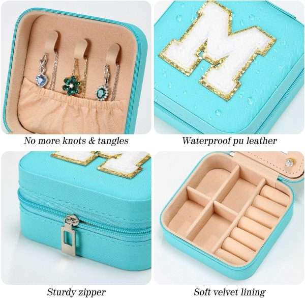 Parima Gifts List 2025 Ideas - Personalized Initial Travel Jewelry Case, 4 5 6 7 8 9 10 11 12 Year Old Girl Birthday Gifts for Daughter Granddaughter - Letter E, Aqua Blue - 5