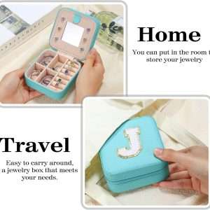 Parima Gifts List 2025 Ideas - Personalized Initial Travel Jewelry Case, 4 5 6 7 8 9 10 11 12 Year Old Girl Birthday Gifts for Daughter Granddaughter - Letter E, Aqua Blue - 6