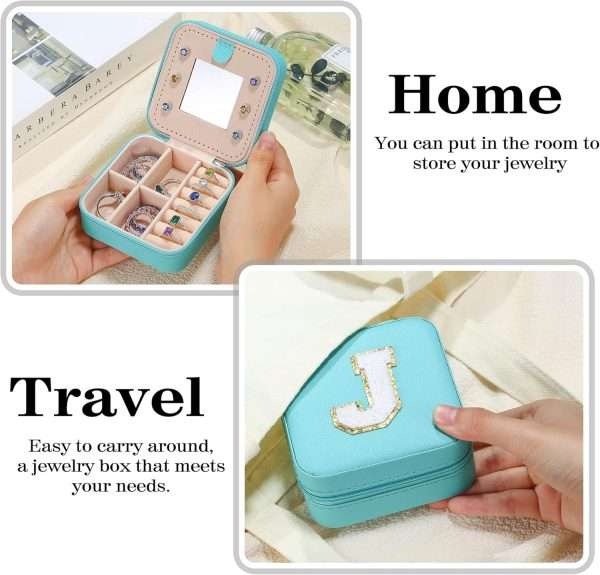 Parima Gifts List 2025 Ideas - Personalized Initial Travel Jewelry Case, 4 5 6 7 8 9 10 11 12 Year Old Girl Birthday Gifts for Daughter Granddaughter - Letter E, Aqua Blue - 6