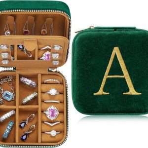 Parima Gifts for Her - Gifts for Women, Plush Velvet Travel Jewelry Case, Small Jewelry Box, Birthday Gift for Women Her, Personalized Gifts - Letter A, Green - 1