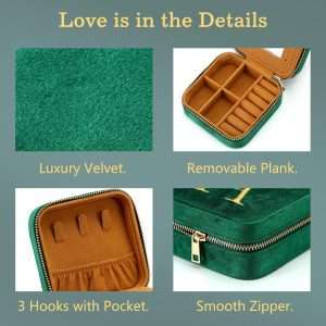 Parima Gifts for Her - Gifts for Women, Plush Velvet Travel Jewelry Case, Small Jewelry Box, Birthday Gift for Women Her, Personalized Gifts - Letter A, Green - 4
