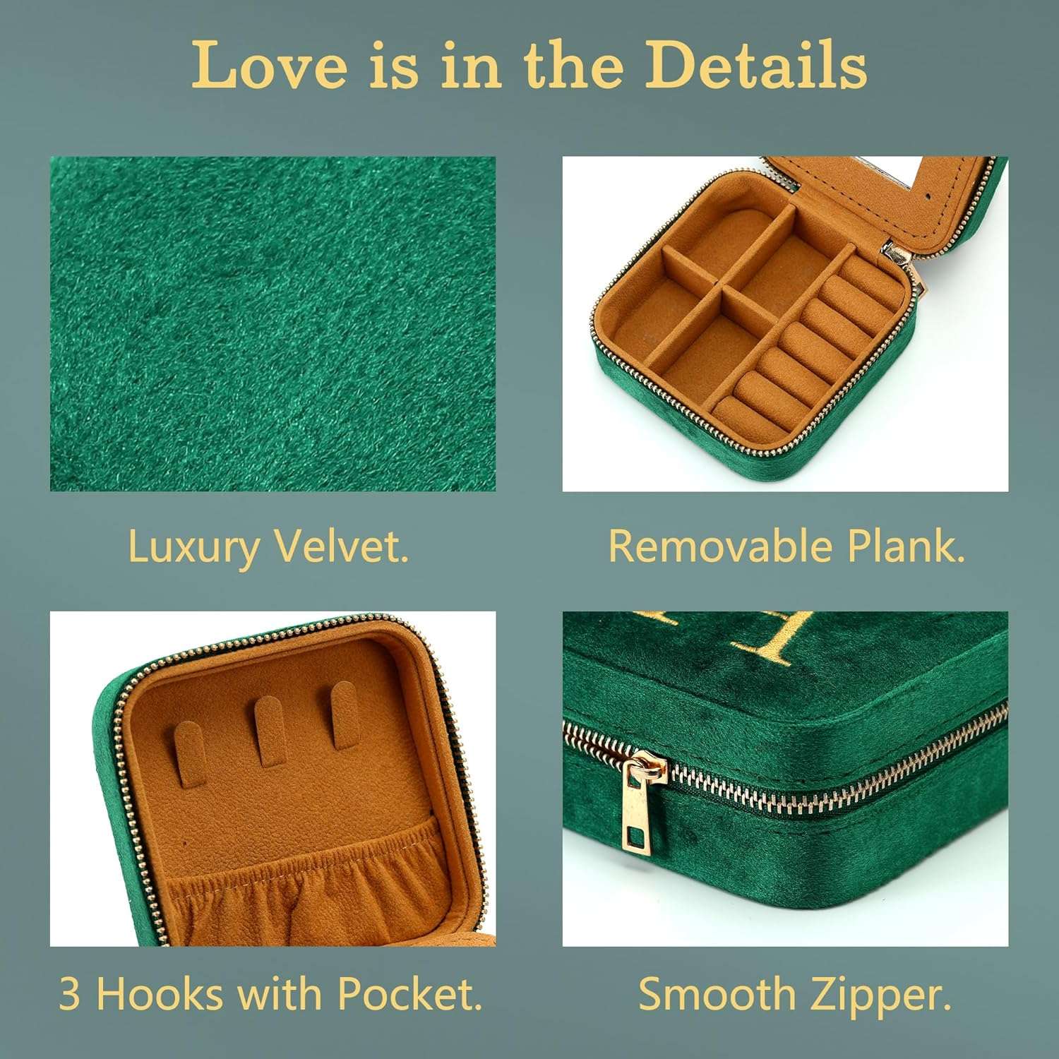 Parima Gifts for Her - Gifts for Women, Plush Velvet Travel Jewelry Case, Small Jewelry Box, Birthday Gift for Women Her, Personalized Gifts - Letter A, Green - 4