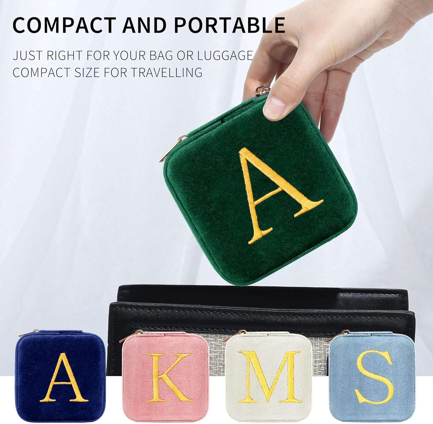 Parima Gifts for Her - Gifts for Women, Plush Velvet Travel Jewelry Case, Small Jewelry Box, Birthday Gift for Women Her, Personalized Gifts - Letter A, Green - 5