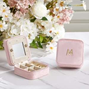Vlando First Mothers day Gifts for New Mom, M Initial Travel Jewelry Case, Small Jewelry Travel Case, Personalized Travel Mini Jewelry Case, Birthday Gifts for Women Mom Grandma - Letter M, Pink - 2