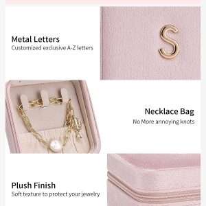 Vlando First Mothers day Gifts for New Mom, M Initial Travel Jewelry Case, Small Jewelry Travel Case, Personalized Travel Mini Jewelry Case, Birthday Gifts for Women Mom Grandma - Letter M, Pink - 3