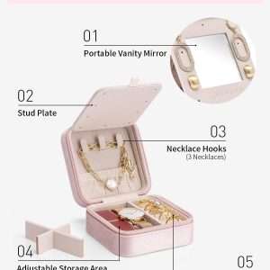 Vlando First Mothers day Gifts for New Mom, M Initial Travel Jewelry Case, Small Jewelry Travel Case, Personalized Travel Mini Jewelry Case, Birthday Gifts for Women Mom Grandma - Letter M, Pink - 4