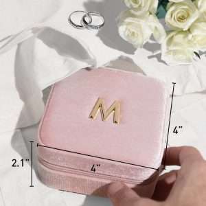 Vlando First Mothers day Gifts for New Mom, M Initial Travel Jewelry Case, Small Jewelry Travel Case, Personalized Travel Mini Jewelry Case, Birthday Gifts for Women Mom Grandma - Letter M, Pink - 5