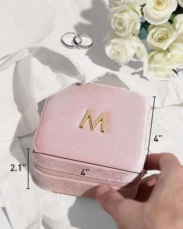 Vlando First Mothers day Gifts for New Mom, M Initial Travel Jewelry Case, Small Jewelry Travel Case, Personalized Travel Mini Jewelry Case, Birthday Gifts for Women Mom Grandma - Letter M, Pink - 5