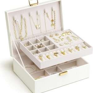 Vlando Graduation Gifts,2 Layer Jewelry Box, Teacher Gifts,Large Jewelry Organizer for Women Removable Jewelery Tray for Necklace Earrings Rings Bracelets - 1