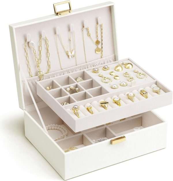 Vlando Graduation Gifts,2 Layer Jewelry Box, Teacher Gifts,Large Jewelry Organizer for Women Removable Jewelery Tray for Necklace Earrings Rings Bracelets - 1