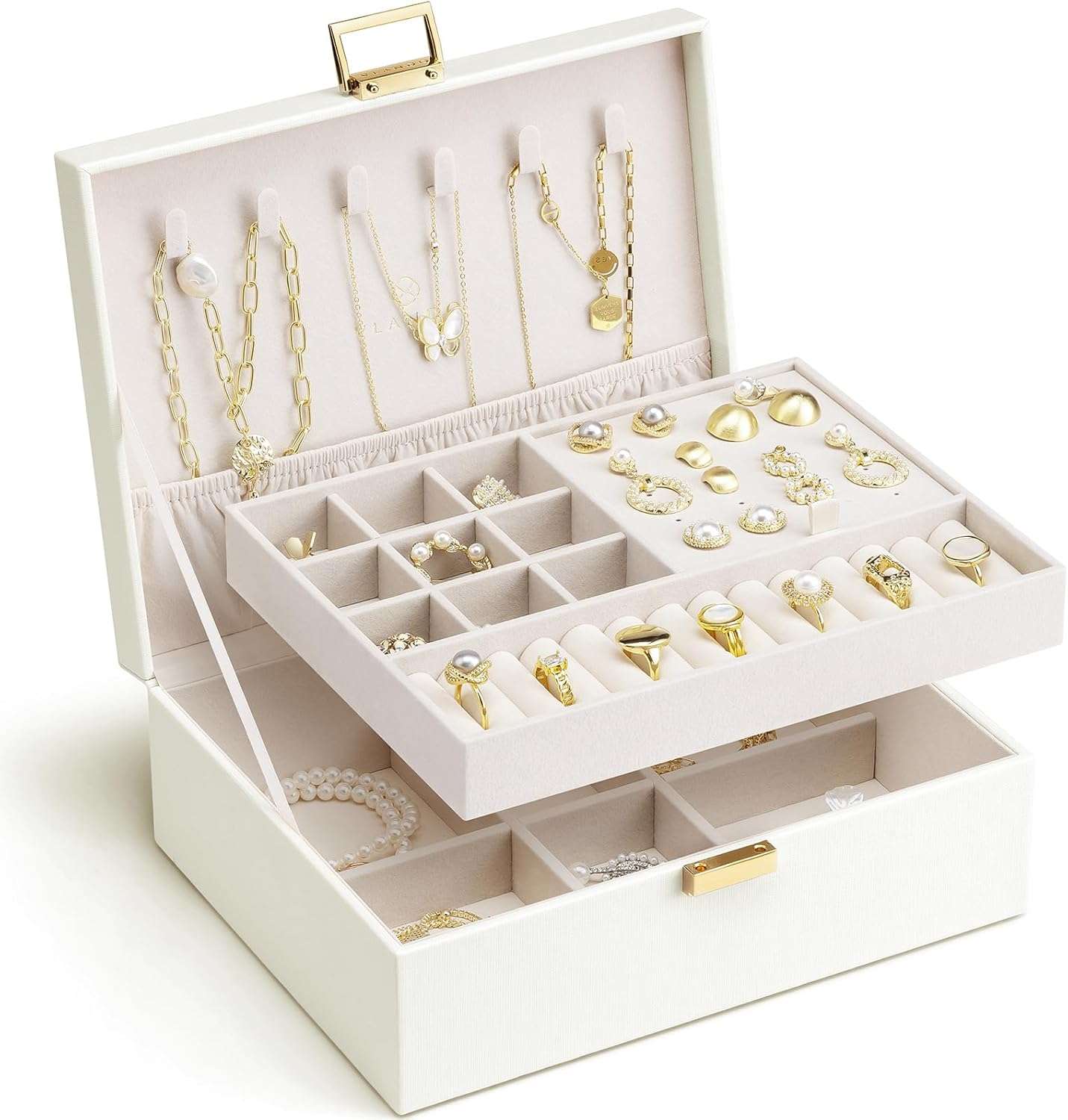 Vlando Graduation Gifts,2 Layer Jewelry Box, Teacher Gifts,Large Jewelry Organizer for Women Removable Jewelery Tray for Necklace Earrings Rings Bracelets - 1