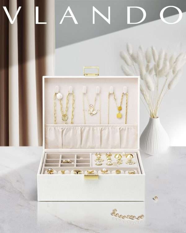 Vlando Graduation Gifts,2 Layer Jewelry Box, Teacher Gifts,Large Jewelry Organizer for Women Removable Jewelery Tray for Necklace Earrings Rings Bracelets - 2