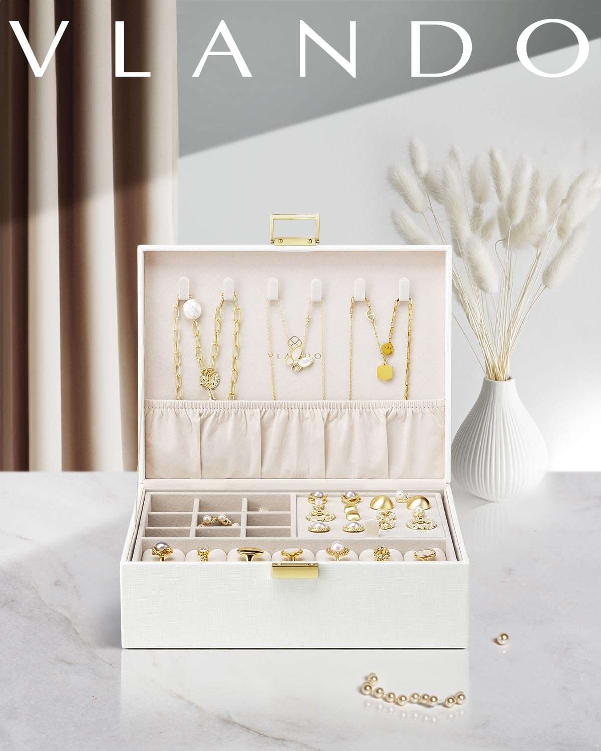 Vlando Graduation Gifts,2 Layer Jewelry Box, Teacher Gifts,Large Jewelry Organizer for Women Removable Jewelery Tray for Necklace Earrings Rings Bracelets - 2
